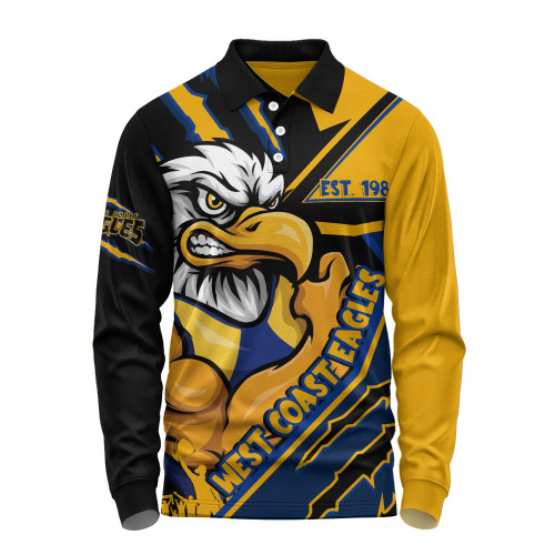 West Coast Eagles Long Sleeve Polo Shirt Battlefield Glory Gear