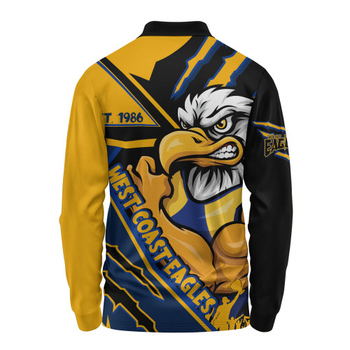 West Coast Eagles Long Sleeve Polo Shirt Battlefield Glory Gear