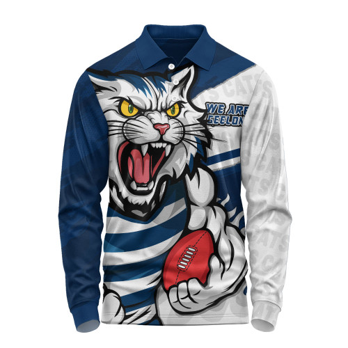Geelong Cats Long Sleeve Polo Shirt Defend The Pride