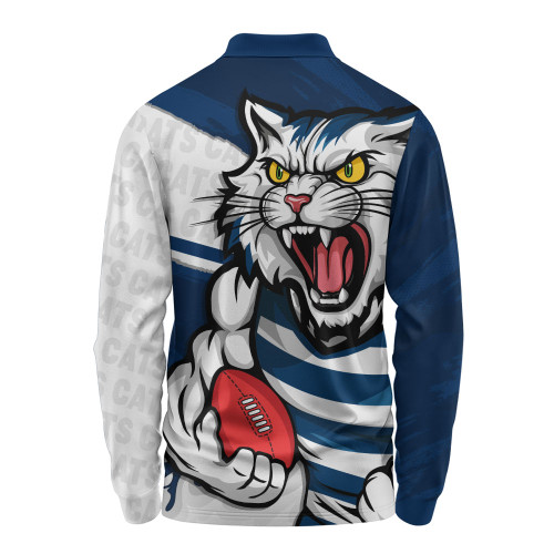 Geelong Cats Long Sleeve Polo Shirt Defend The Pride