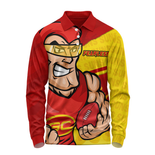 Gold Coast SUNS Long Sleeve Polo Shirt Defend The Pride Gold Coast SUNS Long Sleeve Polo Shirt Defend The Pride