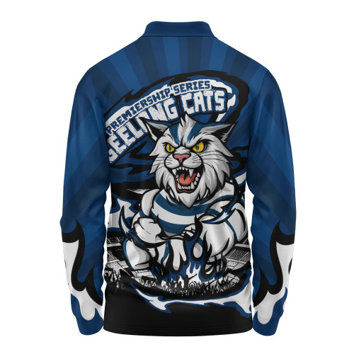 Geelong Cats Long Sleeve Polo Shirt Premiership Series Flame Edition