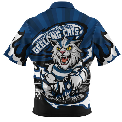 Geelong Cats Zip Polo Shirt Premiership Series Flame Edition