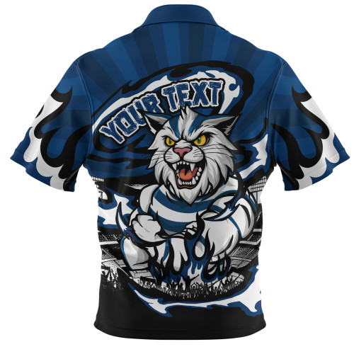 Geelong Cats Zip Polo Shirt Premiership Series Flame Edition Geelong Cats Zip Polo Shirt Premiership Series Flame Edition