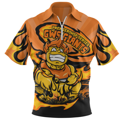 GWS GIANTS Zip Polo Shirt Premiership Series Flame Edition GWS GIANTS Zip Polo Shirt Premiership Series Flame Edition