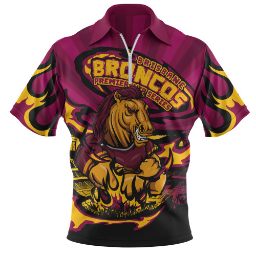 Brisbane Broncos Zip Polo Shirt Premiership Series Sports Gear