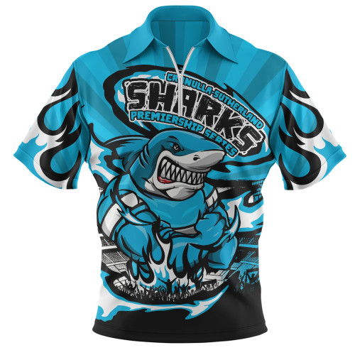 Cronulla-Sutherland Sharks Zip Polo Shirt Premiership Series Sports Gear Cronulla-Sutherland Sharks Zip Polo Shirt Premiership Series Sports Gear