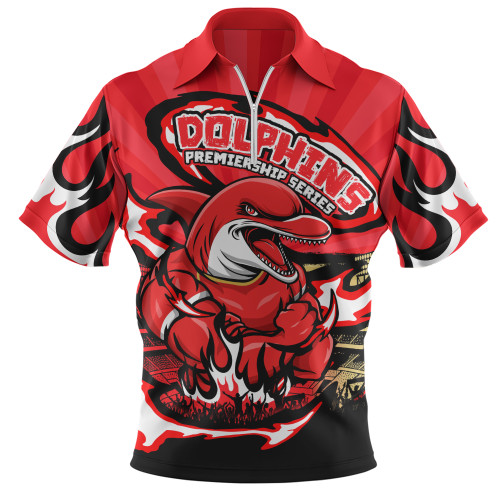 Redcliffe Dolphins Zip Polo Shirt Premiership Series Sports Gear
