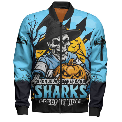 Cronulla-Sutherland Sharks Bomber Jacket Dark Moon Rugby Halloween Battle Edition