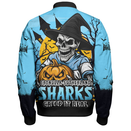 Cronulla-Sutherland Sharks Bomber Jacket Dark Moon Rugby Halloween Battle Edition