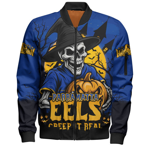 Parramatta Eels Bomber Jacket Dark Moon Rugby Halloween Battle Edition