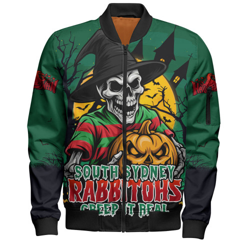 South Sydney Rabbitohs Bomber Jacket Dark Moon Rugby Halloween Battle Edition