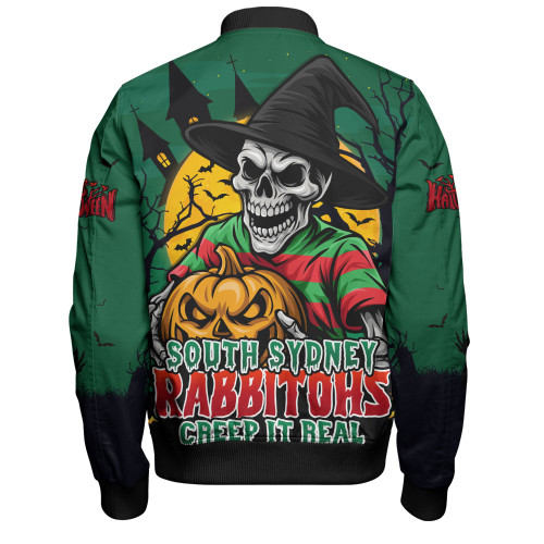 South Sydney Rabbitohs Bomber Jacket Dark Moon Rugby Halloween Battle Edition
