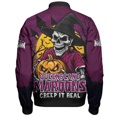 Queensland Maroons Bomber Jacket Dark Moon Rugby Halloween Battle Edition