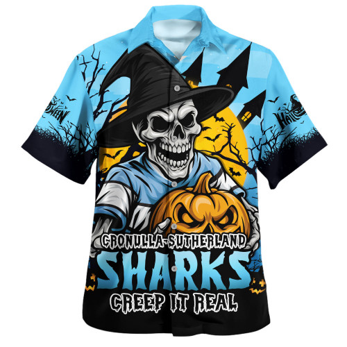 Cronulla-Sutherland Sharks Hawaiian Shirt Dark Moon Rugby Halloween Battle Edition