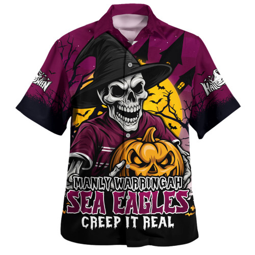 Manly Warringah Sea Eagles Hawaiian Shirt Dark Moon Rugby Halloween Battle Edition