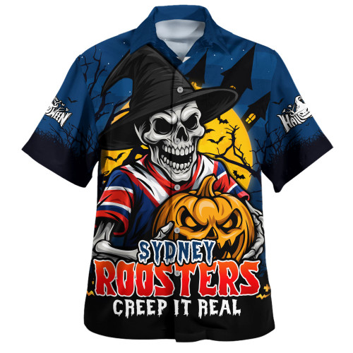 Sydney Roosters Hawaiian Shirt Dark Moon Rugby Halloween Battle Edition