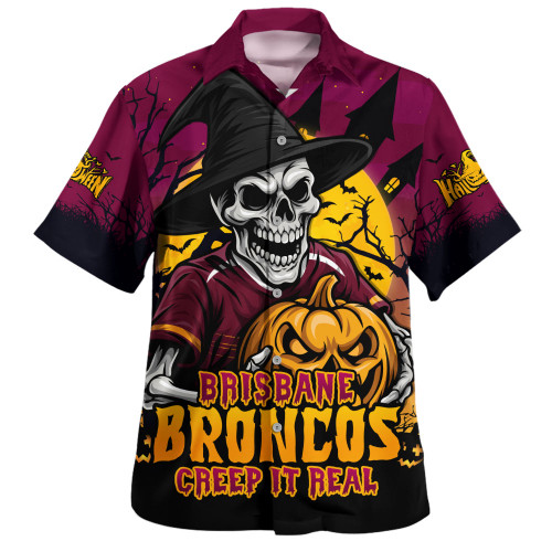 Brisbane Broncos Hawaiian Shirt Dark Moon Rugby Halloween Battle Edition