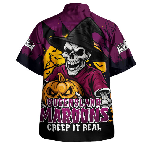 Queensland Maroons Hawaiian Shirt Dark Moon Rugby Halloween Battle Edition