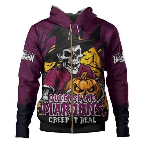 Queensland Maroons Hoodie Dark Moon Rugby Halloween Battle Edition