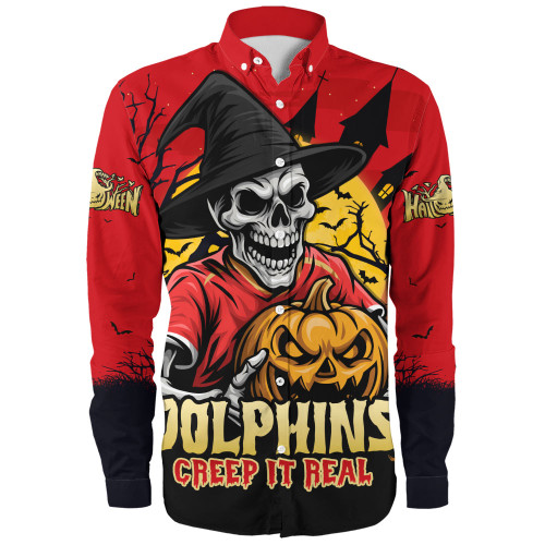 Redcliffe Dolphins Long Sleeve Shirt Dark Moon Rugby Halloween Battle Edition