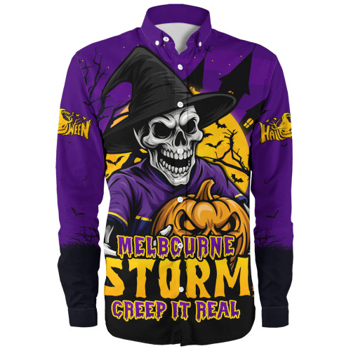 Melbourne Storm Long Sleeve Shirt Dark Moon Rugby Halloween Battle Edition
