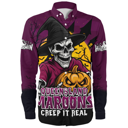 Queensland Maroons Long Sleeve Shirt Dark Moon Rugby Halloween Battle Edition