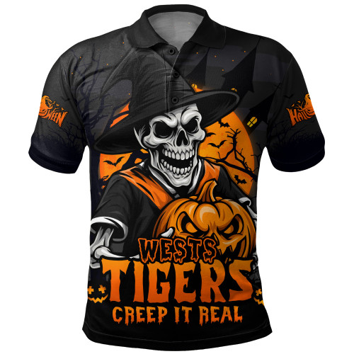 Wests Tigers Polo Shirt Dark Moon Rugby Halloween Battle Edition