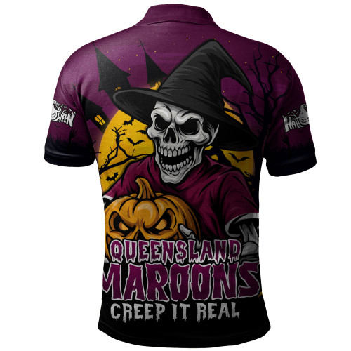 Queensland Maroons Polo Shirt Dark Moon Rugby Halloween Battle Edition Queensland Maroons Polo Shirt Dark Moon Rugby Halloween Battle Edition