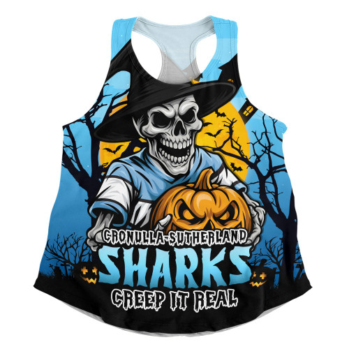 Cronulla-Sutherland Sharks Women Racerback Singlet Dark Moon Rugby Halloween Battle Edition