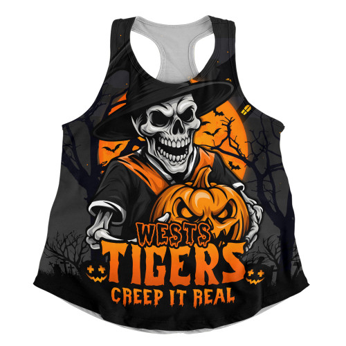 Wests Tigers Women Racerback Singlet Dark Moon Rugby Halloween Battle Edition
