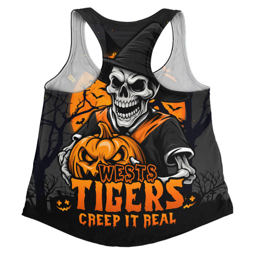 Wests Tigers Women Racerback Singlet Dark Moon Rugby Halloween Battle Edition