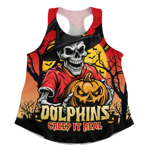 Redcliffe Dolphins Women Racerback Singlet Dark Moon Rugby Halloween Battle Edition