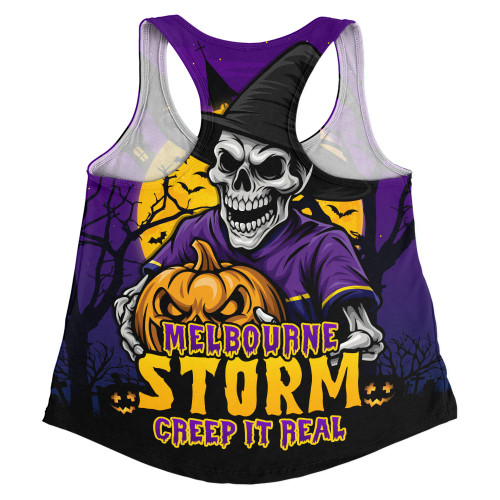 Melbourne Storm Women Racerback Singlet Dark Moon Rugby Halloween Battle Edition