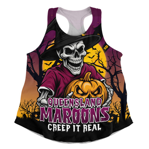 Queensland Maroons Women Racerback Singlet Dark Moon Rugby Halloween Battle Edition