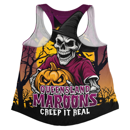 Queensland Maroons Women Racerback Singlet Dark Moon Rugby Halloween Battle Edition