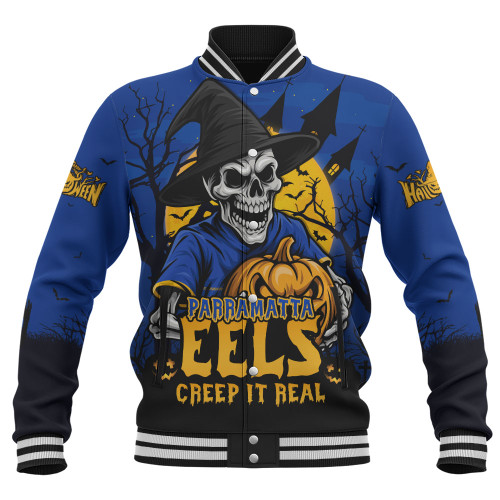Parramatta Eels Baseball Jacket Dark Moon Rugby Halloween Battle Edition Parramatta Eels Baseball Jacket Dark Moon Rugby Halloween Battle Edition