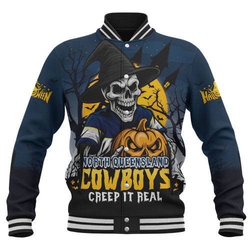 North Queensland Cowboys Baseball Jacket Dark Moon Rugby Halloween Battle Edition