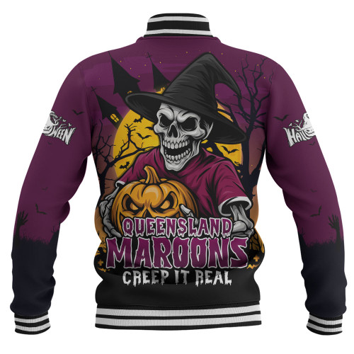 Queensland Maroons Baseball Jacket Dark Moon Rugby Halloween Battle Edition