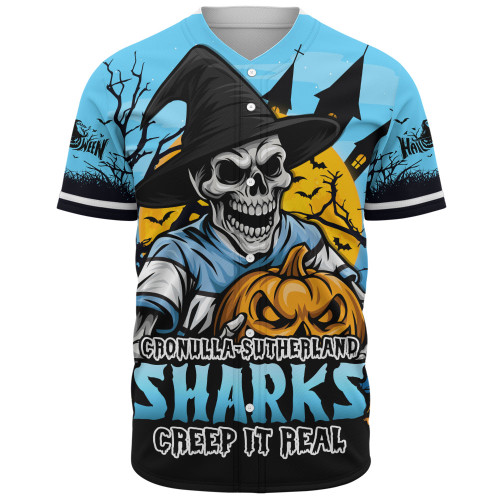 Cronulla-Sutherland Sharks Baseball Shirt Dark Moon Rugby Halloween Battle Edition