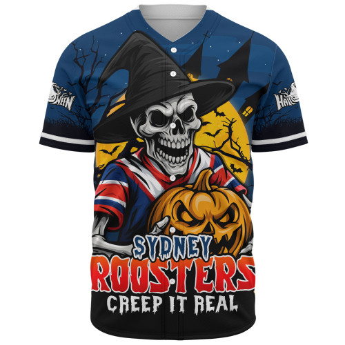 Sydney Roosters Baseball Shirt Dark Moon Rugby Halloween Battle Edition
