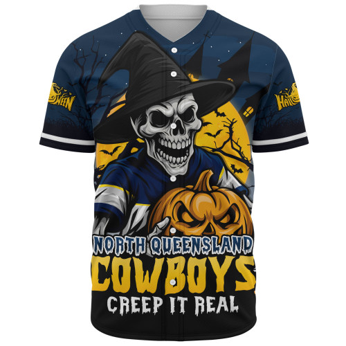 North Queensland Cowboys Baseball Shirt Dark Moon Rugby Halloween Battle Edition
