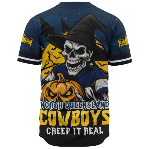 North Queensland Cowboys Baseball Shirt Dark Moon Rugby Halloween Battle Edition