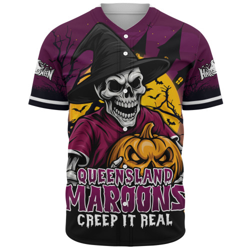 Queensland Maroons Baseball Shirt Dark Moon Rugby Halloween Battle Edition