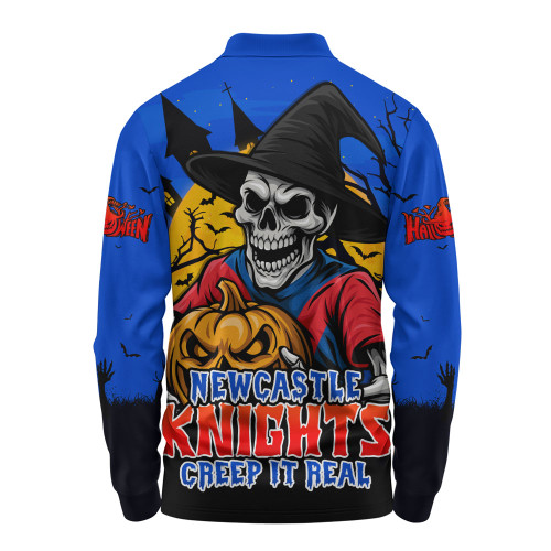 Newcastle Knights Long Sleeve Polo Shirt Dark Moon Rugby Halloween Battle Edition
