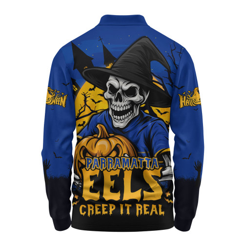 Parramatta Eels Long Sleeve Polo Shirt Dark Moon Rugby Halloween Battle Edition
