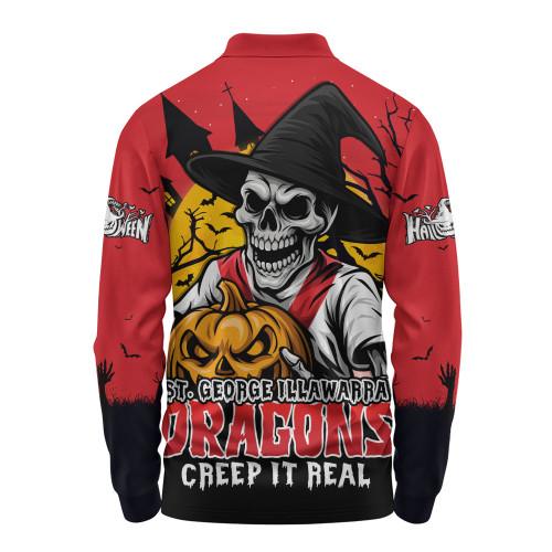 St. George Illawarra Dragons Long Sleeve Polo Shirt Dark Moon Rugby Halloween Battle Edition