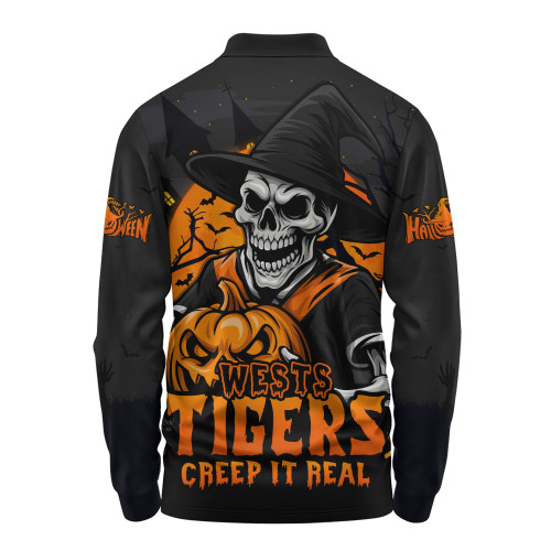 Wests Tigers Long Sleeve Polo Shirt Dark Moon Rugby Halloween Battle Edition