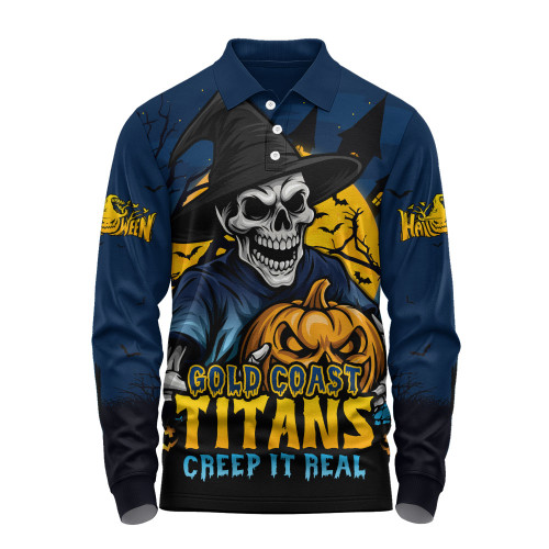 Gold Coast Titans Long Sleeve Polo Shirt Dark Moon Rugby Halloween Battle Edition