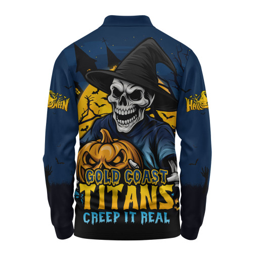 Gold Coast Titans Long Sleeve Polo Shirt Dark Moon Rugby Halloween Battle Edition